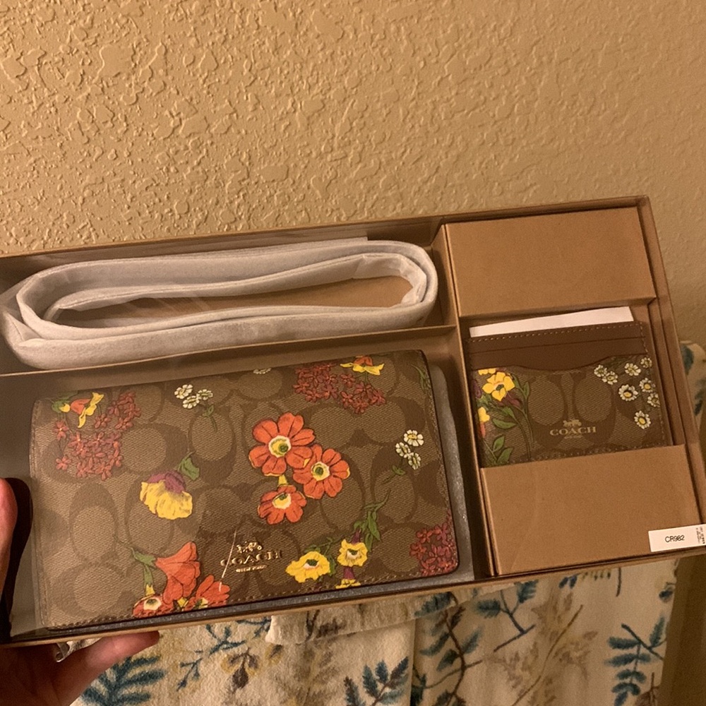Coach Boxed Anna Foldover Clutch Crossbody And Card Case Set In Signature Canvas